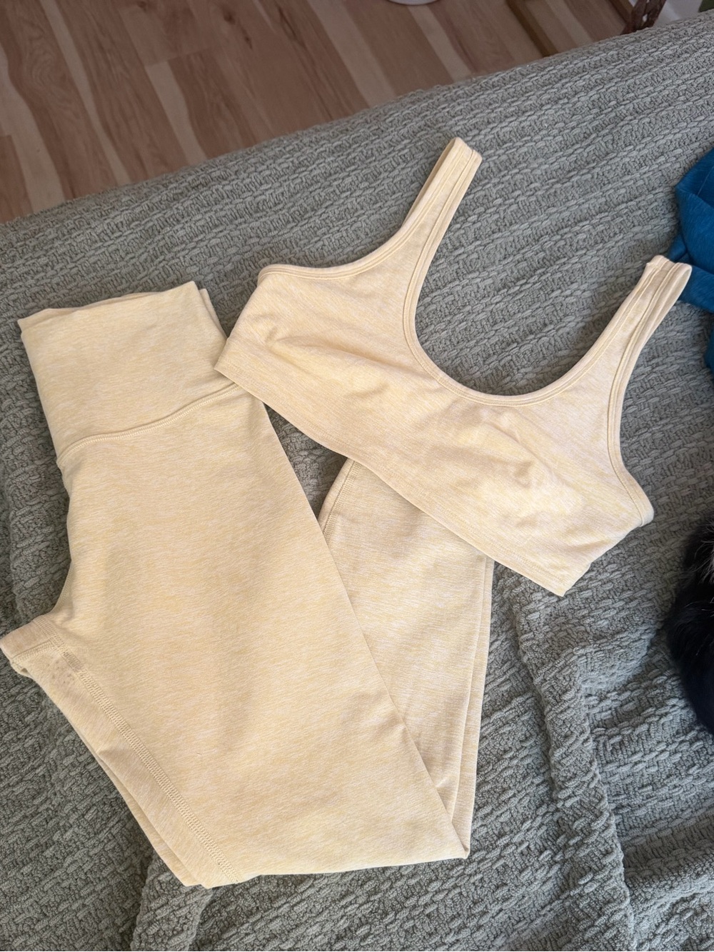 🧈 Butter Yellow Alosoft Leggings, Sports Bra & Headband Set - S